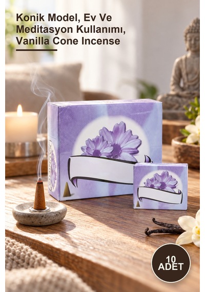 10 Adet Vanilla Aromalı Konik Tütsü Konik Model, Ev Ve Meditasyon Kullanımı, Vanilla Cone Incense Safir