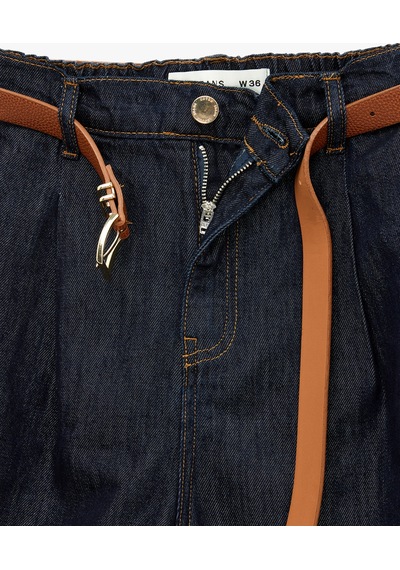 Koton Rahat Kalıp Duble Paça Cepli Kemerli Mini Jean Şort Raw 6sal40304md 63x