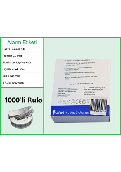 4x4 Cm Barkodlu Alarm Etiketi Rf Radyo Frekans 1 Rulo: 1000 Adet