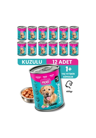 Hobi Hobidog Kuzu Etli Yetişkin Köpek Konservesi 400 Gr X 12 Adet Tam Ve Dengeli Yaş Mama