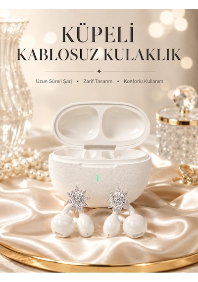Yeni Nesil Küpeli Kablosuz Kulaklık Güçlü Bataryalı Beyaz