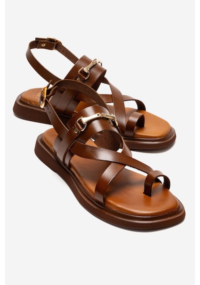 Luvishoes Fabıana Taba Hakiki Deri Tokalı Kadın Parmak Arası Sandalet