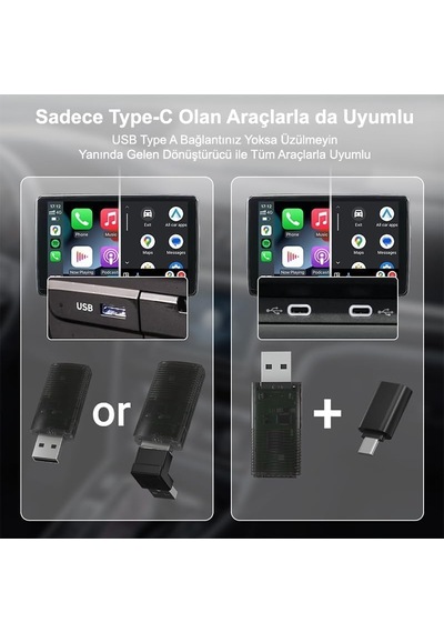 Everbox Mini Pro Duo Kablosuz Apple Carplay Ve Android Auto Adaptörü, 2'si 1 Arada, 5ghz Wifi, 90 Usb Çevirici Apar