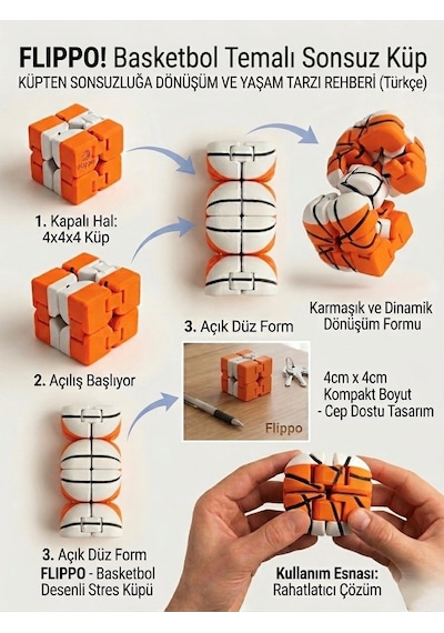 Hbs Art Design Flıppo Basketbol Stres Oyuncag I - 4x4cm Masaüstü Fidget