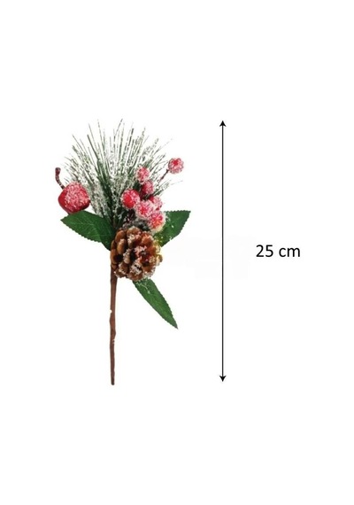 25 Cm Yılbaşı Çam Dalı Berry Demeti Kozalaklı Karlı Dekoratif Dal