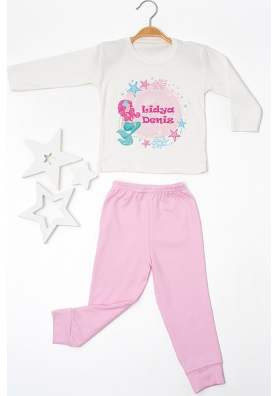Pia Baby İsimli Kız Çocuk Pijama Takımı %100 Pamuk Penye İsme Özel Baskılı Kişiselleştirilebilir Pijama Seti 20731p14pi Krem