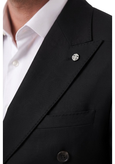 Deepsea Erkek Slim Fit Kruvaze Siyah Takım Elbise Likralı Spor Şık Business 2702414