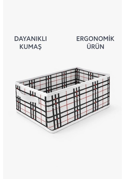 Bonny Home Ordena Ekoseli Dolap İçi Düzenleyici Katlanabilir Organizer, 45 X 24 X 20 Cm, Beyaz Çok Renkli