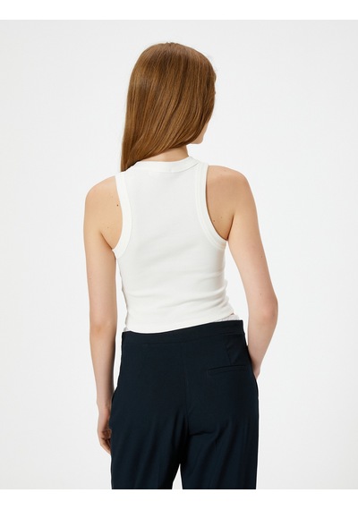 Koton Crop Basic Halter Yaka Atlet Ribanalı Pamuklu Slim Fit Ekru 4sal30331ık Ekru