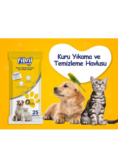 Fibril Kedi ve Köpek Pet Kuru Yıkama Havlusu 25'li