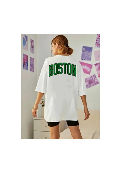 Tarzsokak Unisex Kadın/erkek Celtic Boston Özel Baskılı Renkli Oversize Penye T-shirt Beyaz