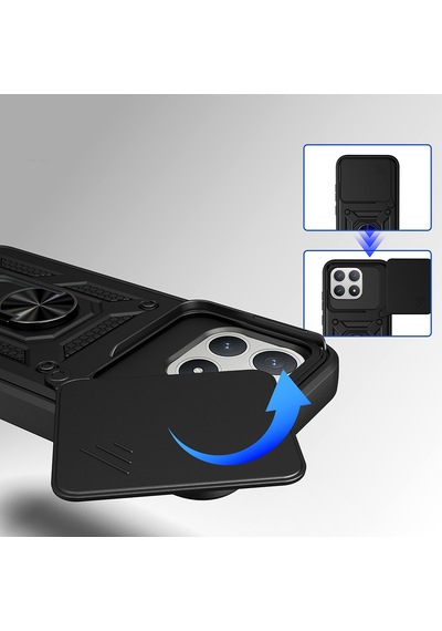 Maks Technology Poco F8 Pro Kılıf Magnetik Standlı Kamera Korumalı Mkst Sürgülü Vega Kapak - Siyah