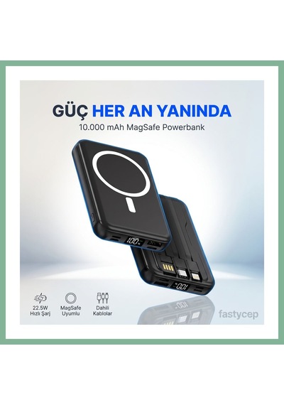 Bşkvirgo 10.000 Mah Kablosuz Hızlı Şarjlı Magsafe Powerbank Led Ekranlı Dahili Kablolu Powerbank Çoklu Giriş Bsk2026 Çok Renkli