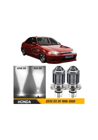 Honda Civic İes Ek 1996-2000 Uyumlu Mercekli Far Ampulü Led Xenon Beyaz Renk Far Şimşek Etkili Csp Led Lamba Uzun Kısa 2 Adet Takım