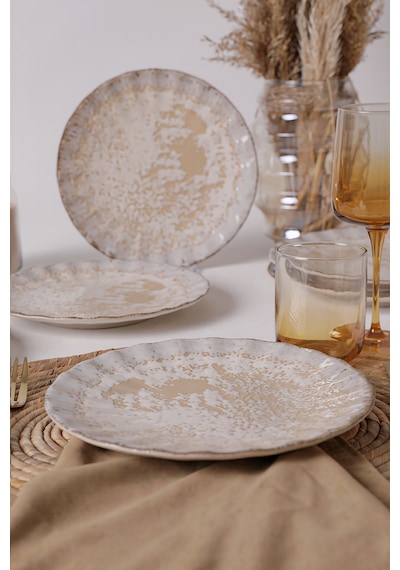 Keramika Vintage Cream Sirius Pasta Tabağı 22 Cm 6 Adet 22146 Krem