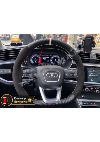 Audi Q3 Dikme Direksiyon Kılıfı Alcantara Süet Mat Karbon Bej Yüzük Ve Dikiş 2018-2026