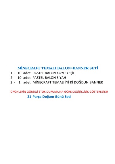 Minecraft Temalı Balon + Banner Seti