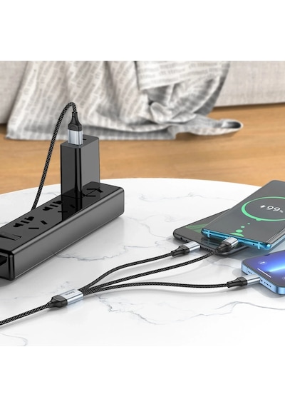 Hoco. X102 Fresh 1m 2.4a 3in1 Usb To Type-c / Lightning Ve Micro Çıkışlı Hızlı Şarj Data Kablosu - Siyah