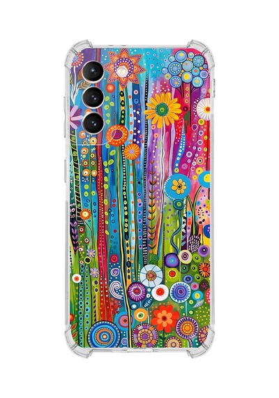 Printify Samsung Galaxy S21 Fe İle Uyumlu Düşlerin Dansı Serisi Folklorik Bahçe Tasarımlı Uv Baskılı Köşe Korumalı Antişok Kılıf Şeffaf