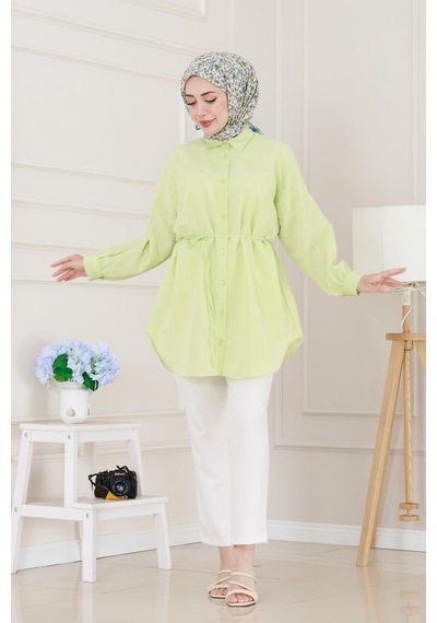 Sevitli Önü Ekli Bol Kalıp Tunik-sarı-5205 Sarı