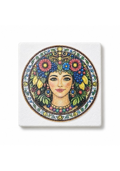 Atölye Sezer Dekoratif Motif 4 Lü Mermer Bardak Altlığı Seti Desenli