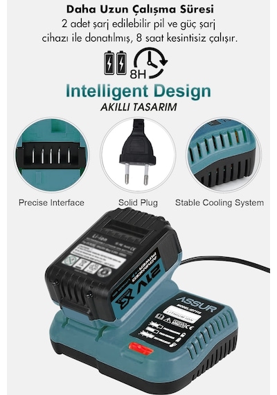 Assur ASR1029 21V Çift Akü 6 Başlıklı Set Mavi