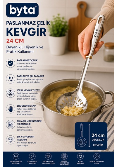 Paslanmaz Çelik Kevgir 24 Cm Delikli Servis Ve Süzme Kaşığı Diğer
