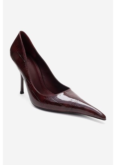 Luvishoes Luce Bordo Baskılı Sivri Burunlu Kadın Topuklu Ayakkabı Bordo