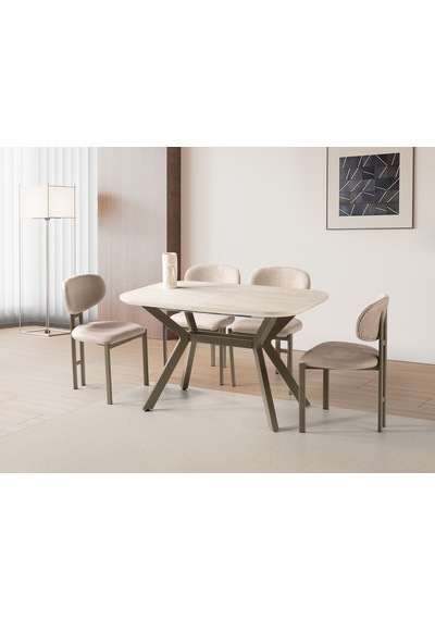 Venedik Travertan Mdf Açılır Mutfak Masa Takımı 80 130cm Krem