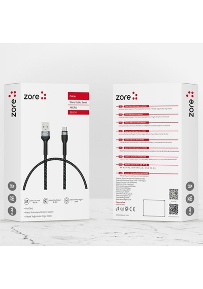Zore Shira Serisi Micro Usb Kablo 30 Cm-Siyah-Siyah