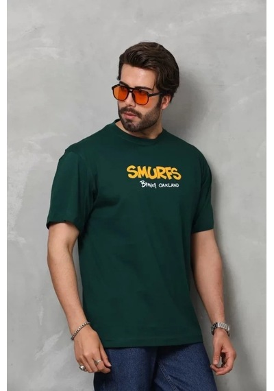Valensdesign Unisex Basic Bisiklet Yaka Oversize T-shirt - Yeşil