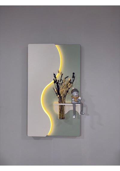 Manolya Ahşap Pilli Ledli İskandinav Tarzı Salon Duvar Rafı Modern Çiçeklik 40 X 70 Cm Yeşil - Paris Grisi