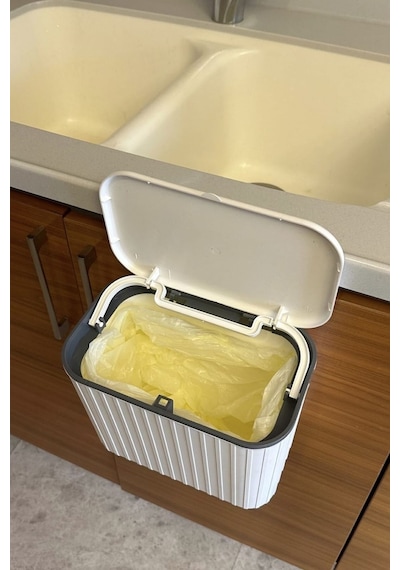 Makri Home Askılı Çöp Kovası- Beyaz- Çift Yönlü Kapaklı - 8 Litre Beyaz