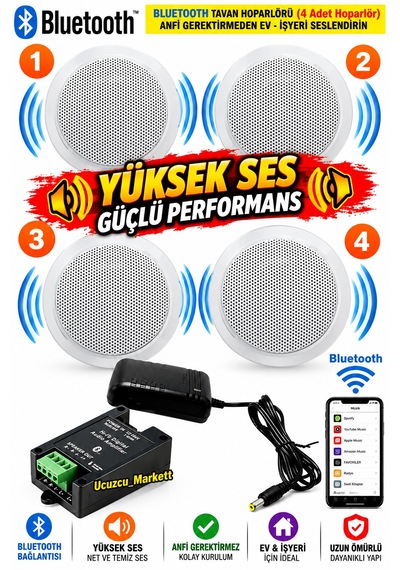Tavan Hoparlör Bluetooth Özellikli Set 4 Tavan Hoparlör Anfi Kullanmadan Ev-ışyerini Seslendirin
