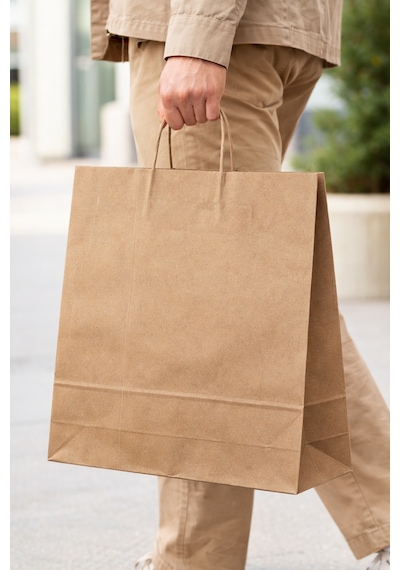 Burgu Saplı Kraft Çanta Kağıt Poşet Butik Mağaza Hediye Tatlı Torbası 33x18x42 Cm 50li