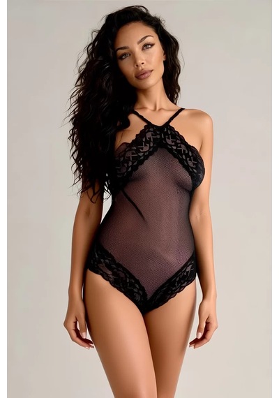 Naam Kadın Siyah File Görünümlü Tül Bodysuit Özel Tasarım Çok Renkli
