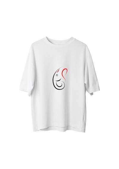 Paybuy Fil Başı Tilak Ruhsal Sanat Baskılı Kadın Oversize Tişört Beyaz