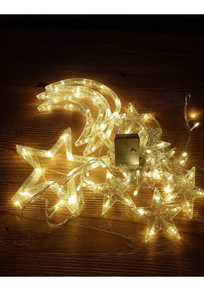 3 Metre Ay Yıldız Led Saçaklı Hilal Led Ramazan Ayı Led Işık Zinciri Günışığı Fişli 8 Fonksiyonlu Gün Işığı