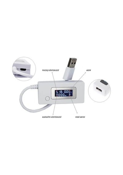 Dijital Led Göstergeli Usb Voltmetre Ampermetre Test Cihazı - Akım Ve Voltaj Ölçer