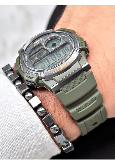 Casio Nda3186 Dünya Saati Takvimli Erkek Kol Saati Haki + Bileklik