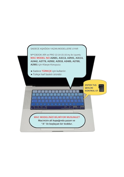 Apple MacBook Türkçe Q Klavye Koruyucu M1-m5 A2681 A3113 A3240 A3449 A2442 A3426 A3434 A2485 A3429