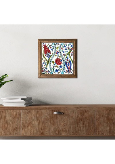 Pinecone Çini Sanatı Lale Taş Duvar Tablosu - Ahşap Çerçeveli Taş Tablo - 25x25 Cm - Dekoratif Duvar Sanatı - Modern Ev Ve Ofis Duvar Dekoru W1-185