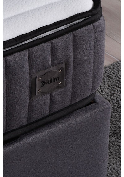 Kilim Mobilya Royal Lux Sandıklı Baza Başlık Paket Yaylı Pedli Yatak Seti Antrasit 100x200