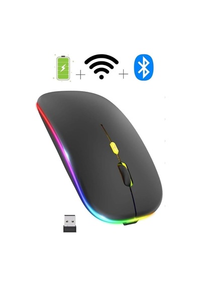 Sessiz Mouse Şarjlı Wireless + Bluetooth Ve Dpı Ayarlı Rgb Aydınlatma Işıklı Ve Işıksız Kullanımlı Kablosuz Mouse