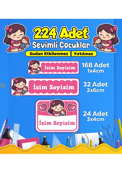 Sevimli Çocuklar Okul Kreş Kişiye Özel İsim Etiket Seti - Model 478 Çok Renkli