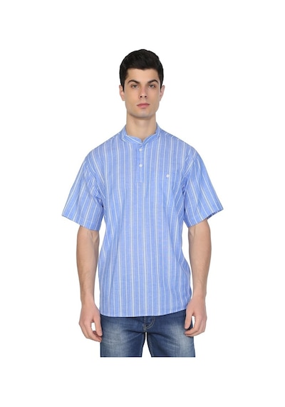 Kısa Kol Şile Bezi Hakim Yaka Erkek Tshirt Mavi Beyaz Çizgili 301