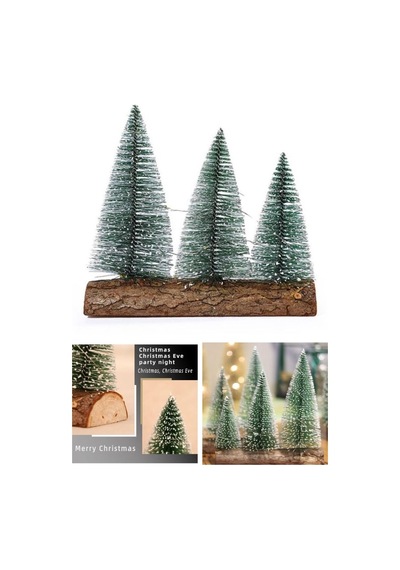 3 Lü Set Nevada Mini Çam Ağaçları Meşe Kütük Üzerinde Yılbaşı Hediyesi 16-12-10 Cm