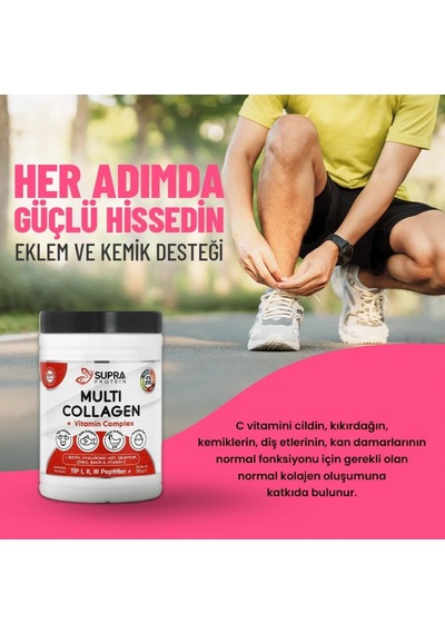 Multi Kolajen + Multi Vitamin Toz Formül 5 Tip Kolajen Ve Vitamin Kompleksi Biotin, Selenyum, Çinko, Hyaluronik Asit