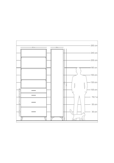 Arges Dolap 4 Raflı 4 Çekmeceli 88x30x243 Çam-aytaşı Atlas Çam