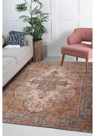 Foldy Vintage Desenli Dokuma Taban Dekoratif Pastel Renkli Halı Fl 27 Renkli 2